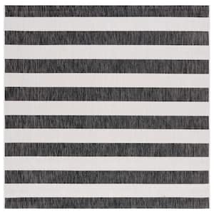 Courtyard Ivory/Black 7 ft. x 7 ft. Striped Indoor/Outdoor Square Area Rug