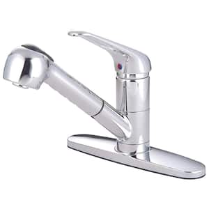 Single-Handle Deck Mount Pull Out Sprayer Kitchen Faucet with Deck Plate Included in Polished Chrome