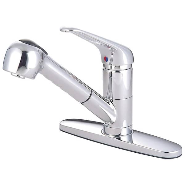 Single-Handle Deck Mount Pull Out Sprayer Kitchen Faucet with Deck Plate Included in Polished Chrome