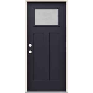 36 in. x 80 in. Right-Hand 1/4 Lite Craftsman Micro-Granite Glass Black Fiberglass Prehung Front Door