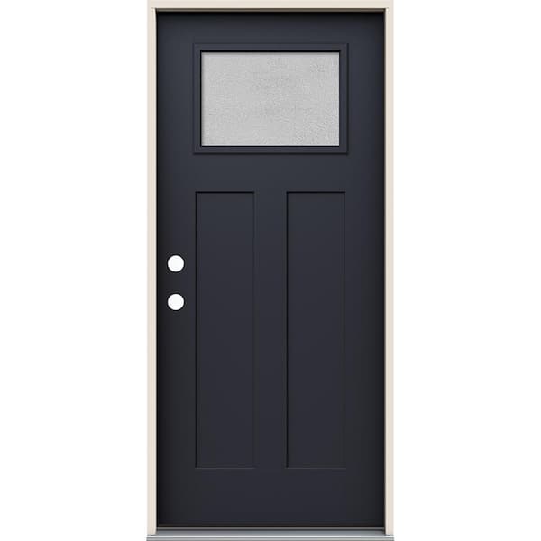 JELD-WEN 36 in. x 80 in. Right-Hand 1/4 Lite Craftsman Micro-Granite Glass Black Fiberglass Prehung Front Door
