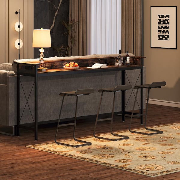 Turrella 70.9 in. Rustic Brown Rectangle Engineered Wood Console Table Outlets Charging Station, Narrow Accent Table