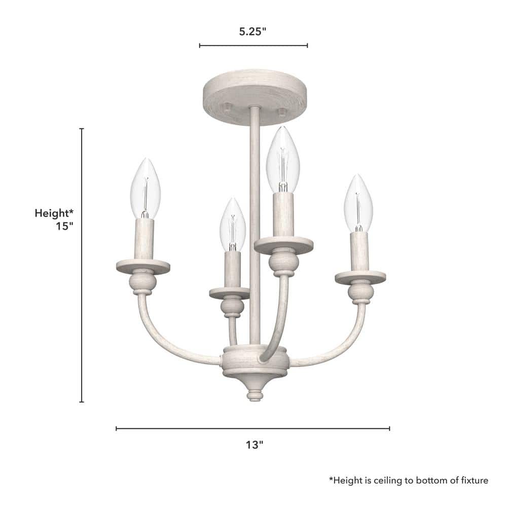 Southcrest Casual Elegance 13" Matte Black & Distressed White Semi-Flush Mount