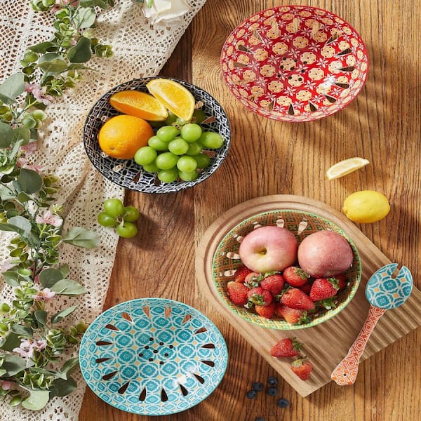 Wudkey 2 Piece 8 in. Blue and Yellow Ceramic Berry Bowls, Fruit