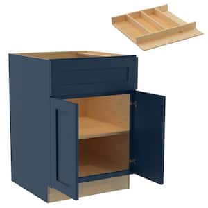 Newport 24 in. W x 24 in. D x 34.5 in. H Blue Painted Plywood Shaker Assembled Base Kitchen Cabinet Utility Tray