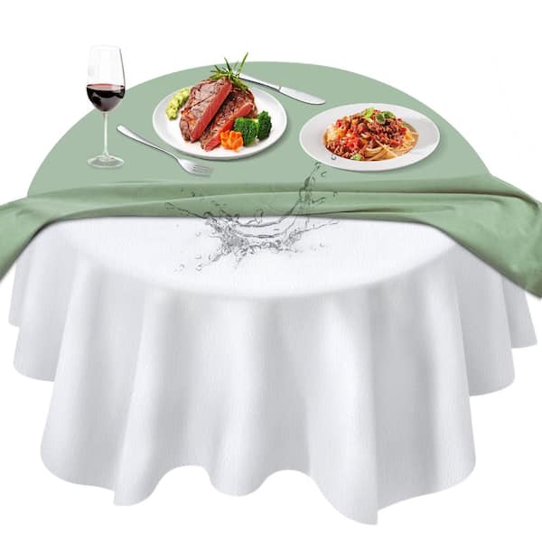 52 in. Round Table Protector Pad, Heavy-Duty Vinyl Table Cover with Flannel Backing, Waterproof Heat-Resistant White