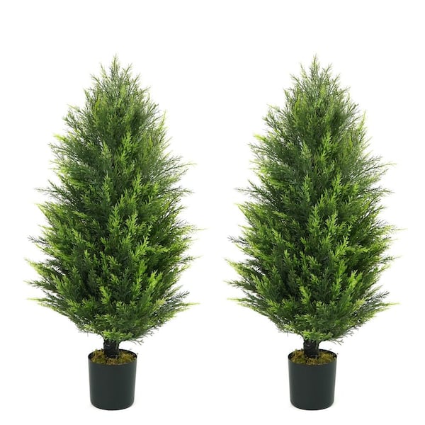 CAPHAUS 3 ft. Green Artificial Cedar Tree, Natural Faux Plants for ...