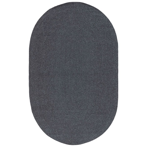 Braided Black 4 ft. x 6 ft. Machine Washable Concentric Woven Oval Area Rug