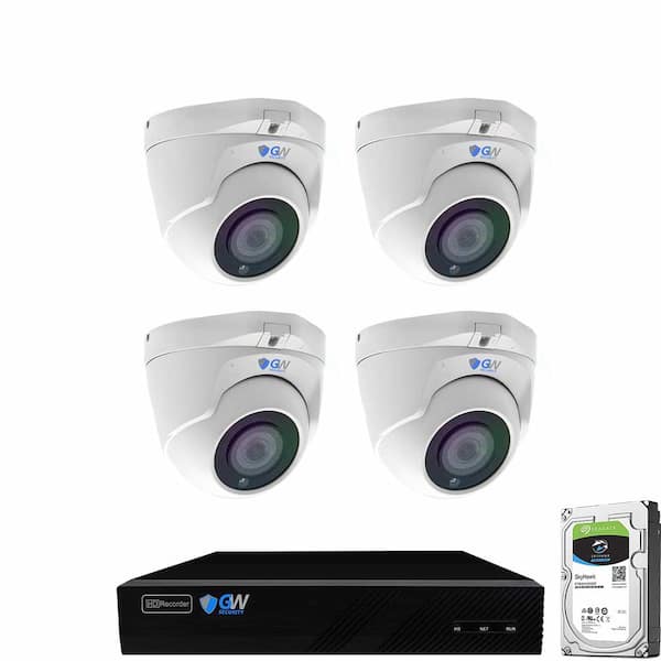 GW Security 8-Channel 8MP 1TB NVR Smart Security Camera System 4 Wired Turret Cameras 2.8 mm to 12 mm Lens Human/Vehicle Detection