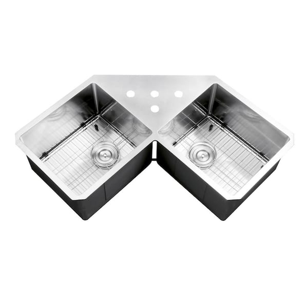 50/50 Undermount 16-Gauge Stainless Steel 44 in. Corner Butterfly Double Bowl Kitchen Sink