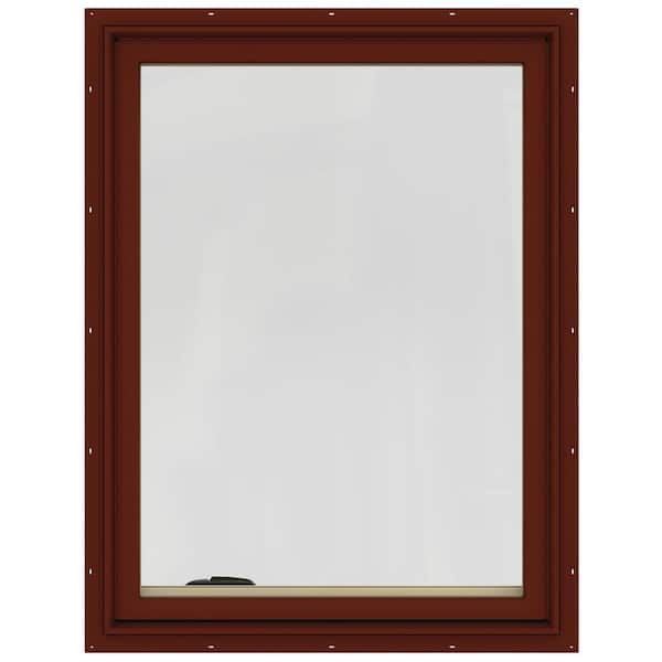 JELD-WEN 28.75 in. x 40.75 in. W-2500 Series Red Painted Clad Wood Right-Handed Casement Window with BetterVue Mesh Screen