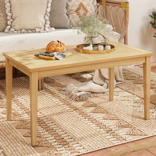 35.5 in. W Rectangle Teak Wood Outdoor Side Table Slatted Top End Table for Patio, Deck or Porch