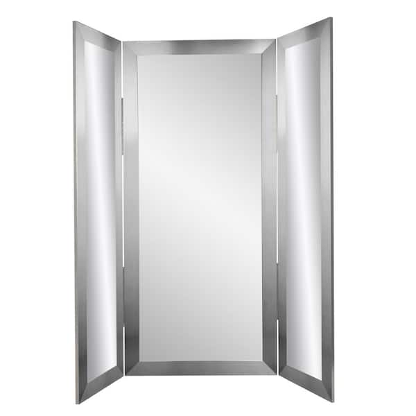 BrandtWorks Modern Silver Tri Fold Dressing Mirror (71 in. H x 64 in. W)