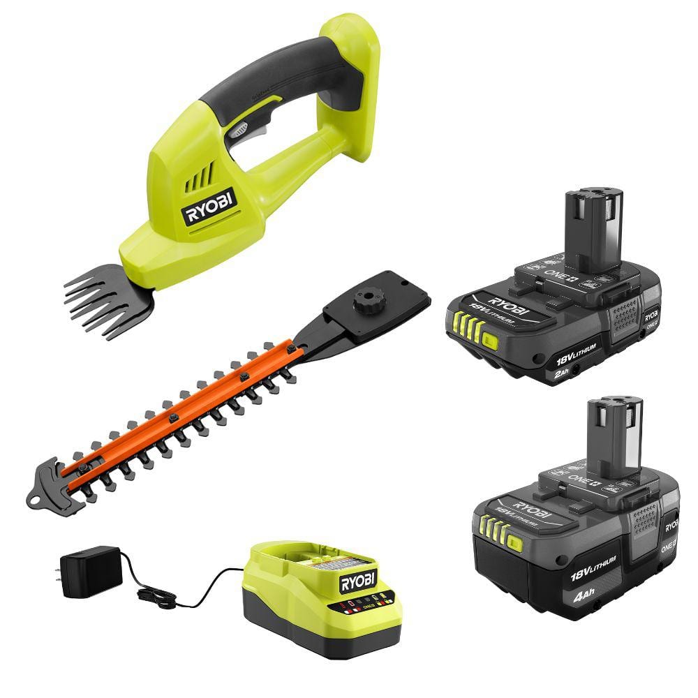 ONE+ 18V Lithium-Ion 4.0 Ah Battery, 2.0 Ah Battery and Charger Kit with  ONE+ Cordless Grass Shear/Shrubber Trimmer -  RYOBI, P2908PSK106SB