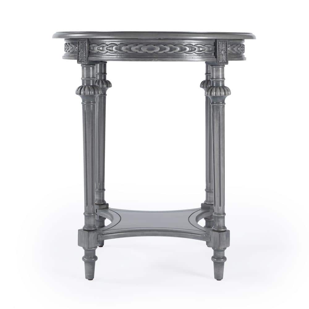 Hellinger Elegant Round Gray Wood Lamp Table with Shelf