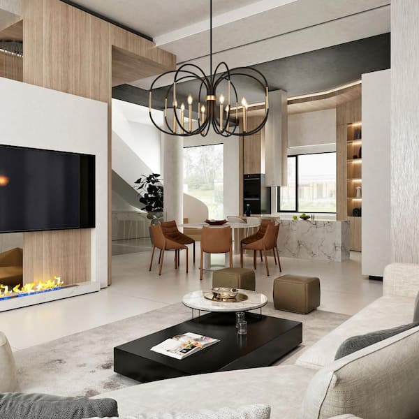 Traditional 37.8 in. W 8-Light Black Drum Chandelier, Minimalistic Dark Gold Circle Hanging Pendant Light Living Room