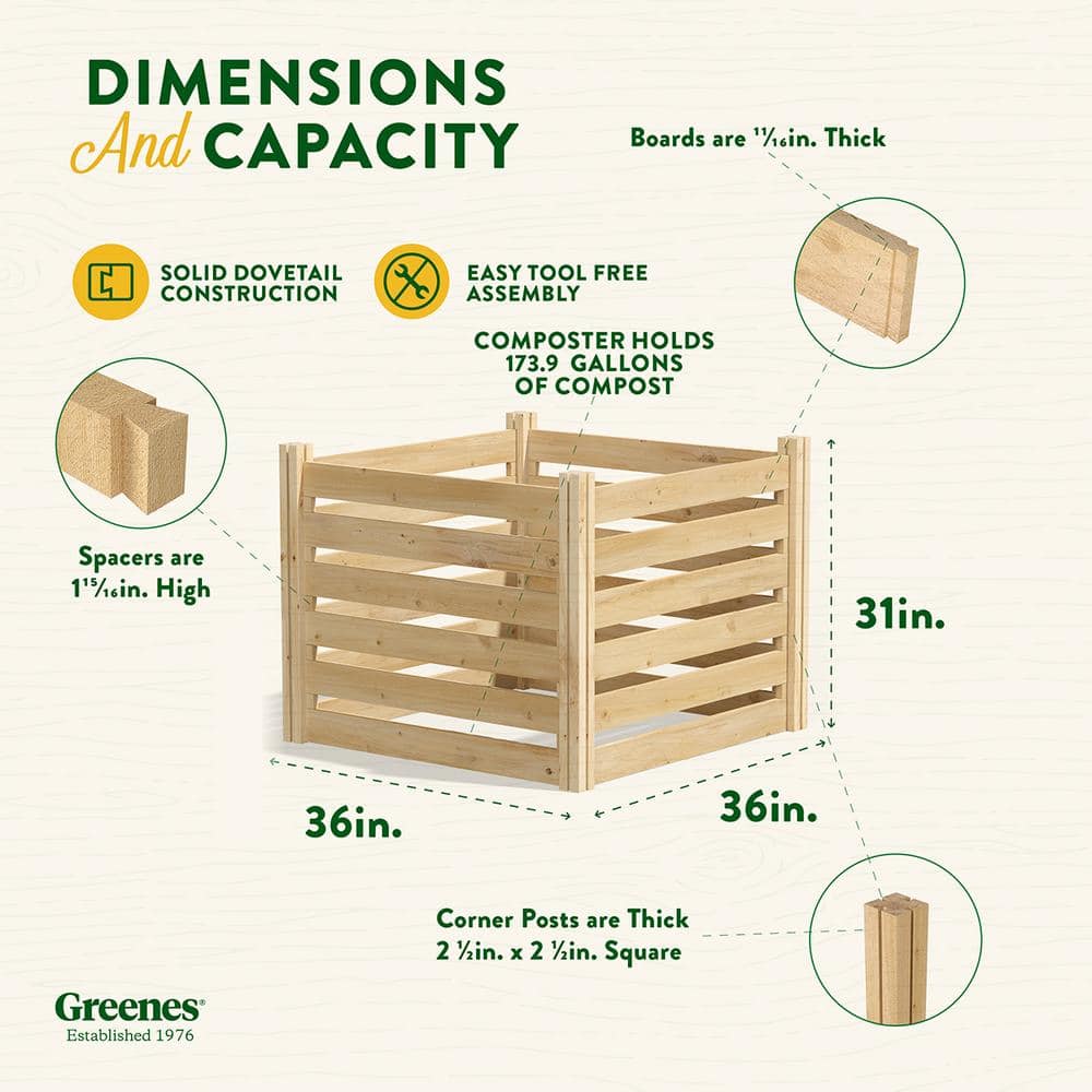 Natural Cedar Wood 36'' Outdoor Stationary Composter