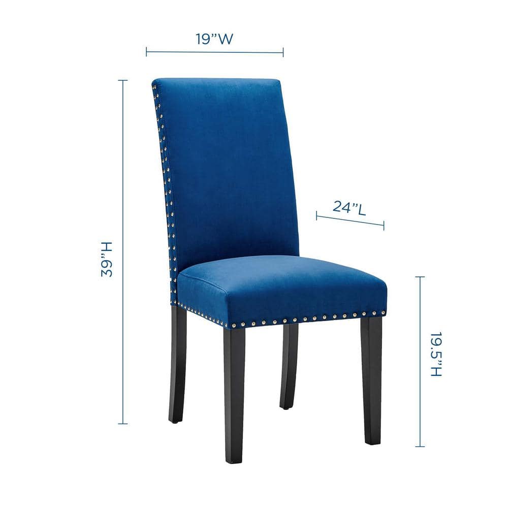 Elegant Navy Velvet Upholstered Parsons Side Chair with Nailhead Trim