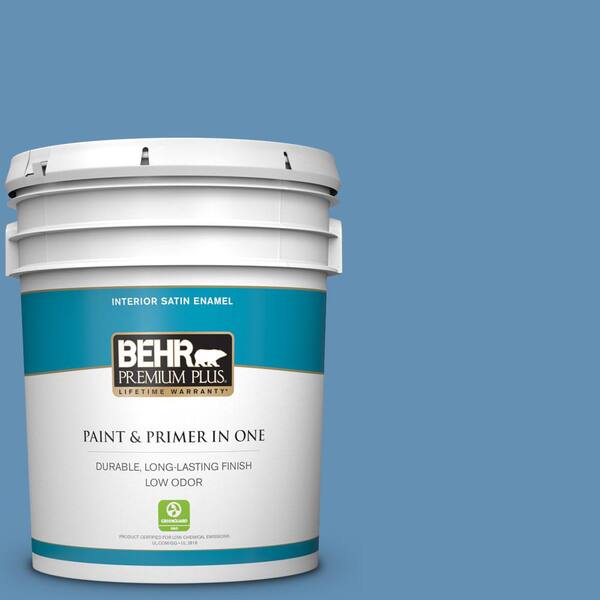 BEHR PREMIUM PLUS 5 gal. #M510-4 Brittany Blue Satin Enamel Low Odor Interior Paint and Primer in One