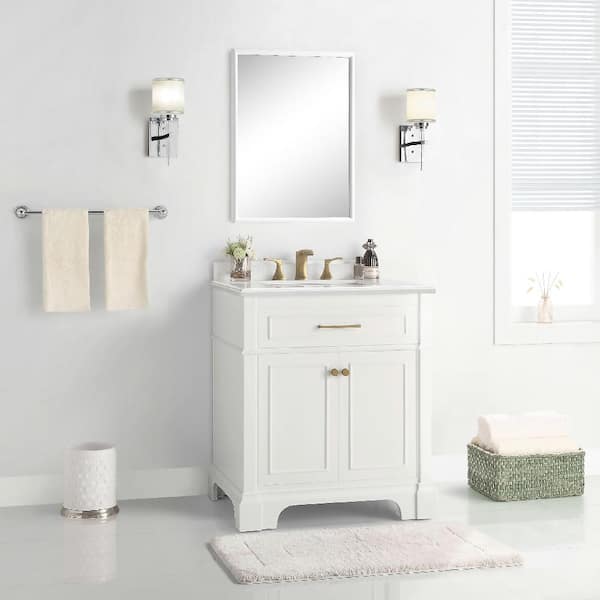 Home Decorators Collection Melpark 30 in. W x 22 in. D x 34 in. H Single  Sink Bath Vanity in White with White Engineered Marble Top Melpark 30W -  The Home Depot