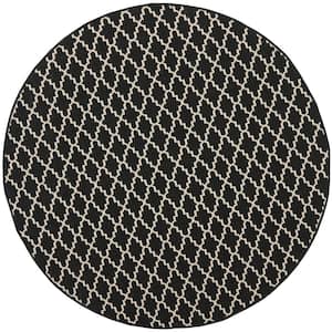 Courtyard Black/Beige 5 ft. x 5 ft. Round Geometric Indoor/Outdoor Patio  Area Rug