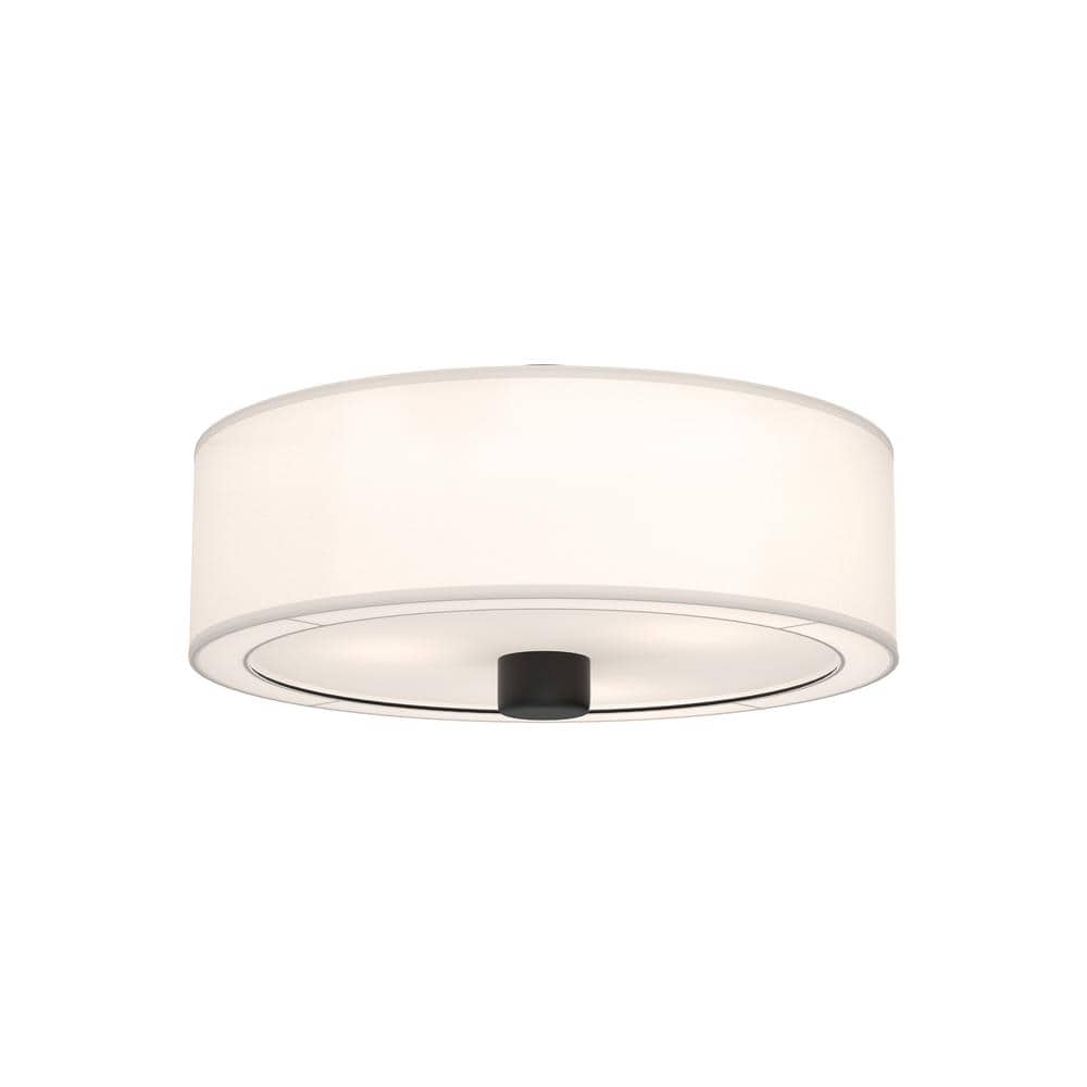Theo 24" Matte Black Modern Drum Flush Mount with White Linen Shade