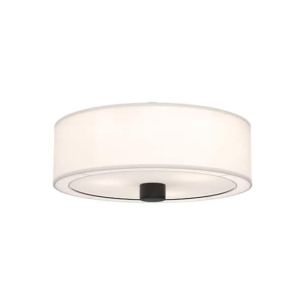 ALORA MOOD Theo 24 in. 3-Light 40-Watt Matte Black/White Linen Flush Mount