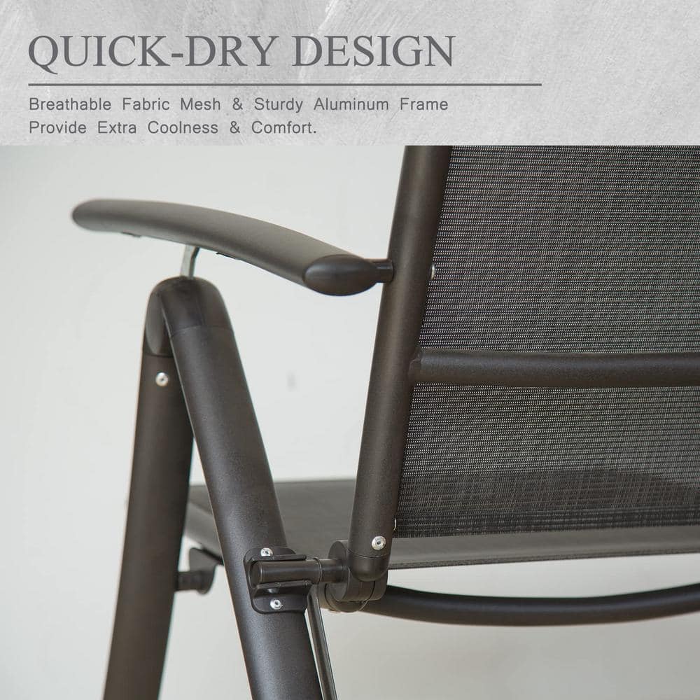 Gray Aluminum Frame Reclining Outdoor Dining Armchairs Set of 2