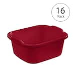 Large Multi Function Home 12 Qt Sink Dish Washing Pan, Red (16 Pack)