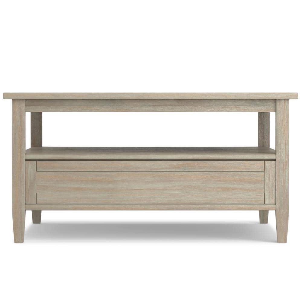 Shaker Style Distressed Grey Solid Wood Square Coffee Table with Storage