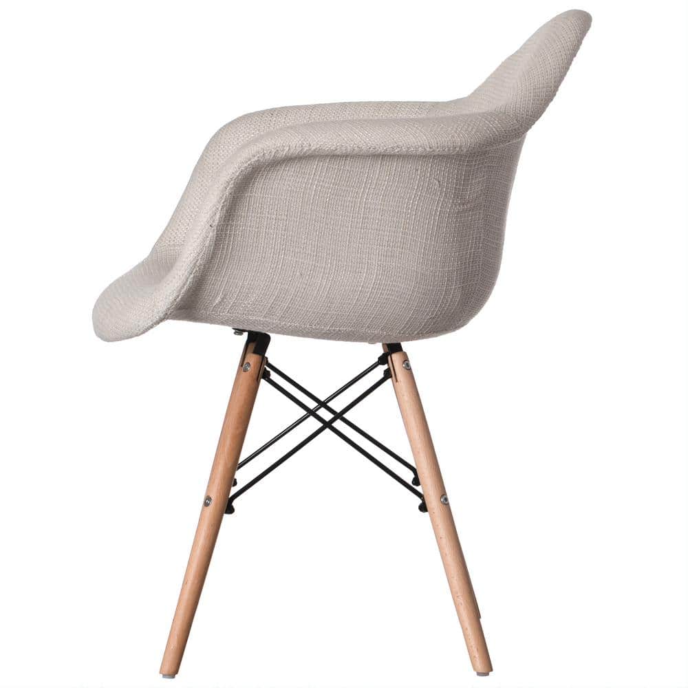 White Fabric Lined Armchair with Beech Wooden Legs
