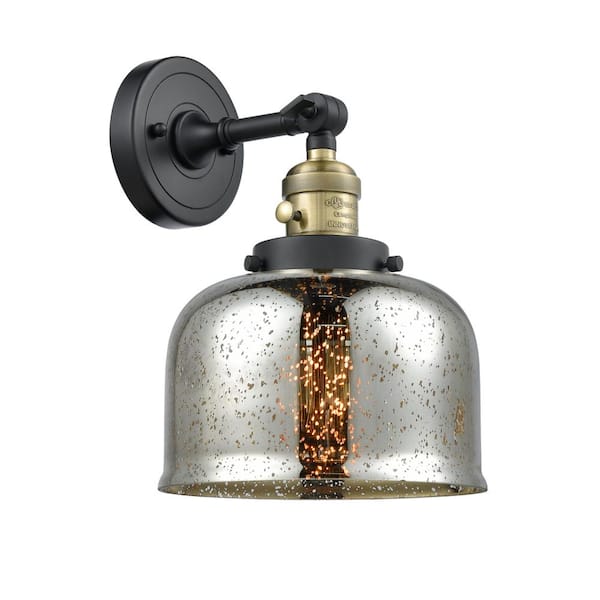 Bell 1-Light Black Antique Brass, Silver Plated Mercury Wall Sconce with Silver Glass Shade