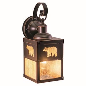 Bozeman 1 Light Bronze Rustic Bear Tree Outdoor Wall Lantern Clear Glass