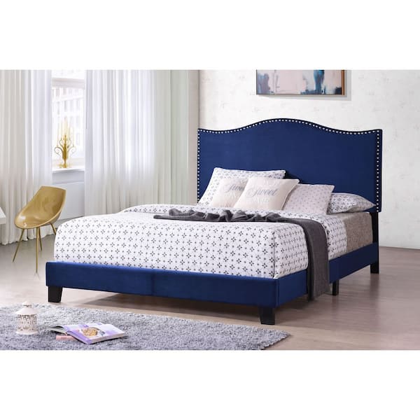 Signature Home Signature Home Blue Solid Wood Frame Queen Panel Bed Covered with Velvet Dimensions: 65 in. W x 88 in. L x 50 in. H