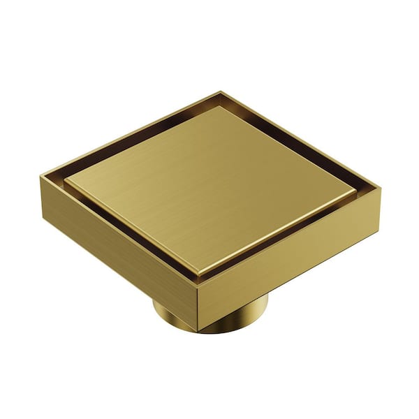 4 x 4 in. Square Stainless Steel Shower Drain with Tile-In Pattern Drain Cover in Brushed Gold