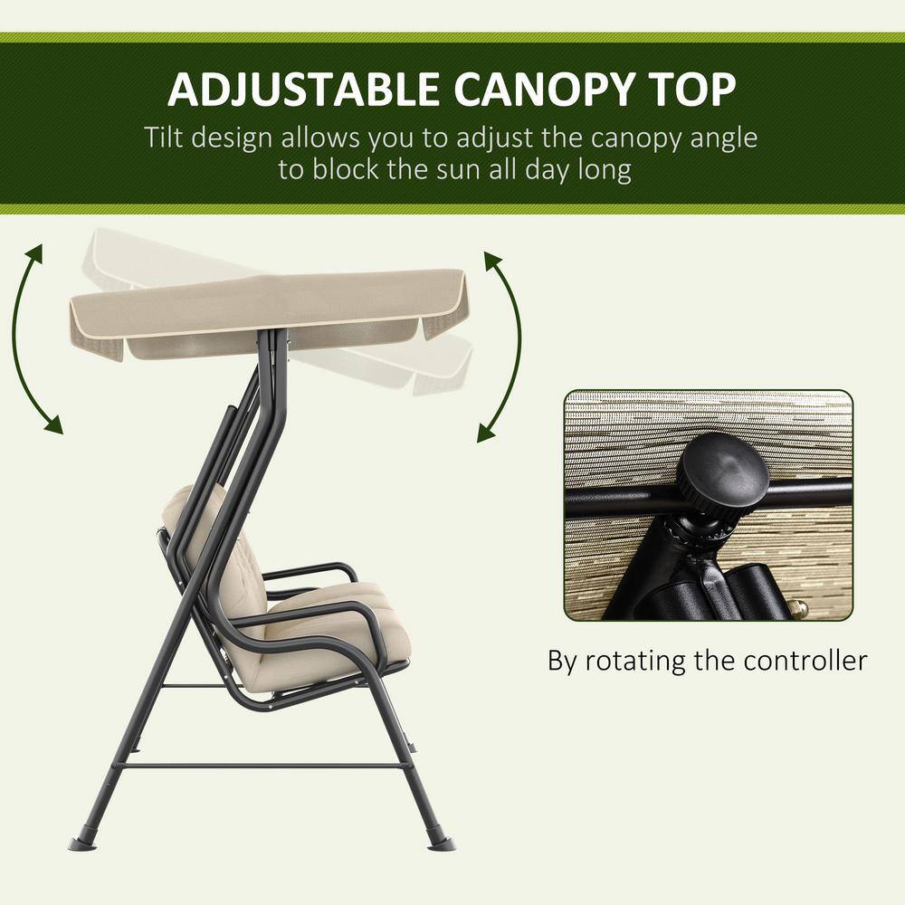 Cream White 3-Person Steel Frame Patio Swing with Adjustable Canopy