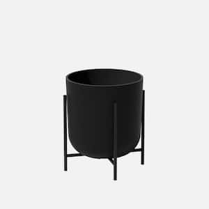 Kona 15 in. Raised with Stand Black Plastic Round Planter with Black Stand