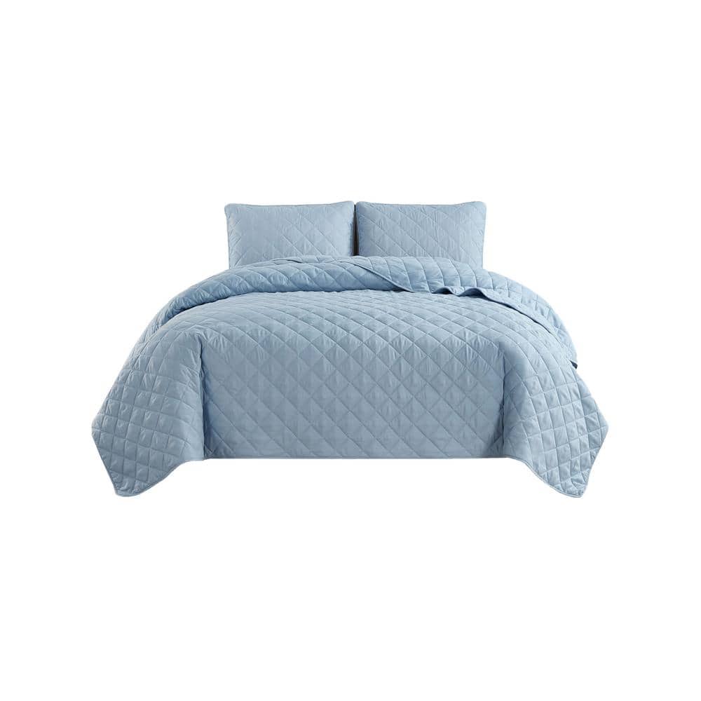 Light Blue Twin Microfiber Reversible Quilt Set