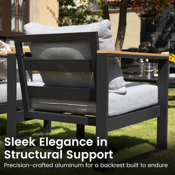 Outdoor 2-Piece Aluminum Patio Conversation Chair Set, Patio Chat Chair with Grey Cushions