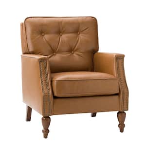 Hunfried Camel Vegan Leather Armchair with Solid Wood Legs