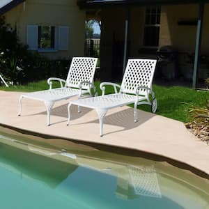 Aluminum Cast Outdoor Lounge Chair in White Set of 2