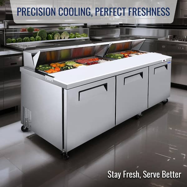 72 in. 22 cu. ft. Commercial Refrigerator with Salad&Sandwich Prep Table in Silver