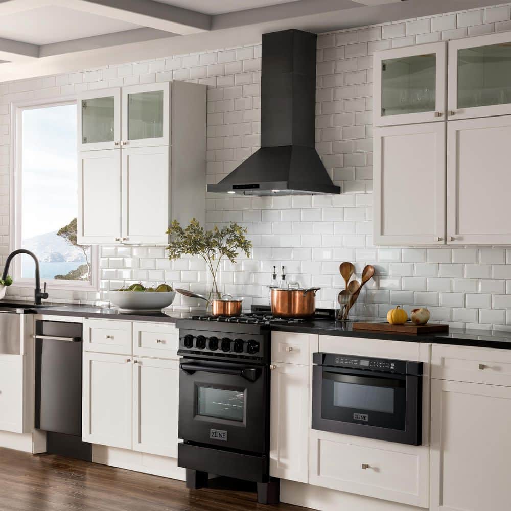 24'' Black Stainless Steel Convertible Wall Mount Range Hood