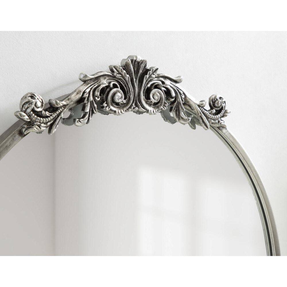 Arendahl 24" Round Silver Wood Vanity Mirror with Baroque Crown