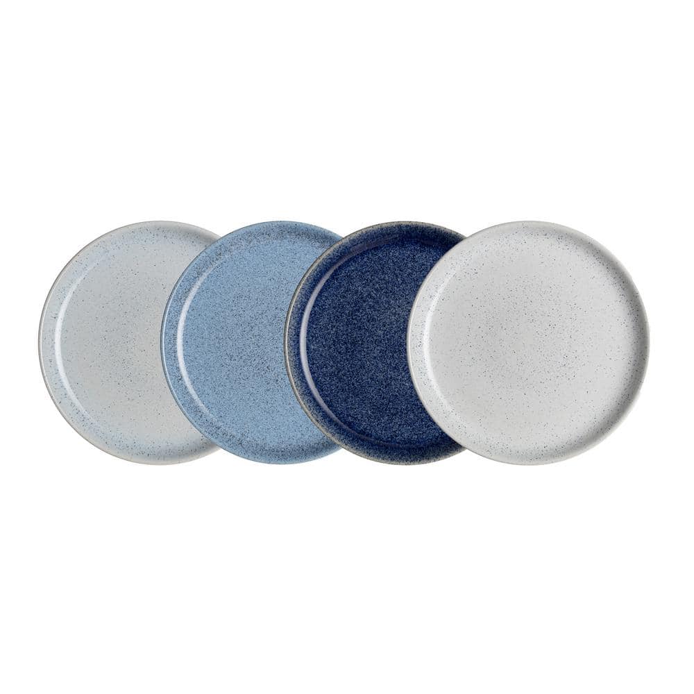 Handcrafted Ceramic Nautical Blue Salad Plates, Set of Four