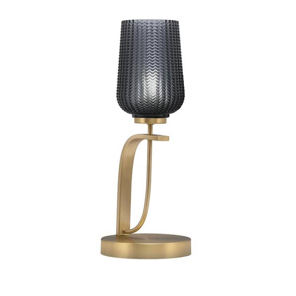 Unbranded Olympia 17.75 in. New Age Brass Piano Desk Lamp with Smoke Textured Glass Shade