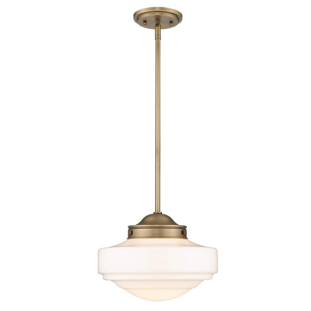 Medium Modern Brass Pendant Light with Vintage Milk Glass Shade