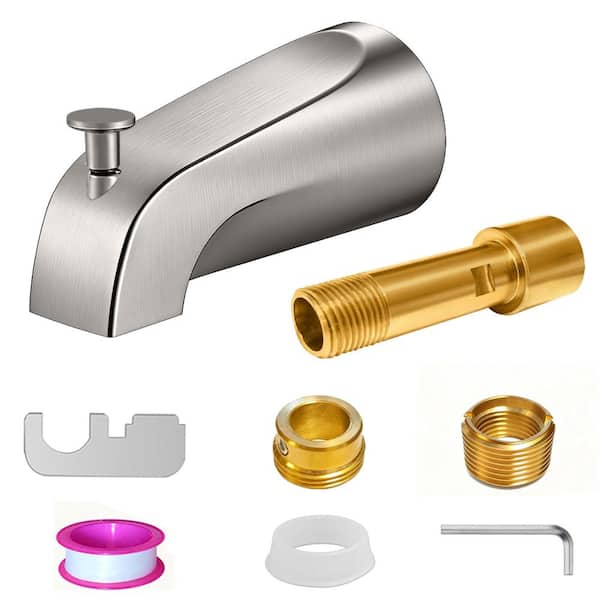 5.3 in Brushed Nickel Brass Tub Spout with Diverter for 1/2 in Copper Slip-On Pipes