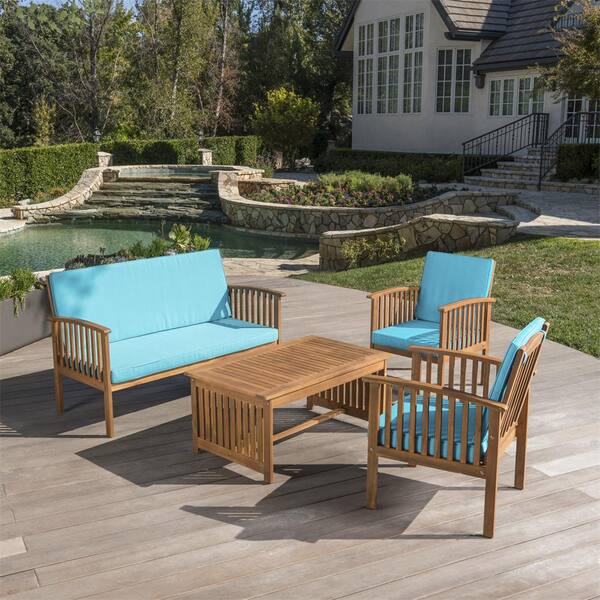 ITOPFOX 24 in. W 4-Pieces Set Outdoor Acacia Wood Sofa Set