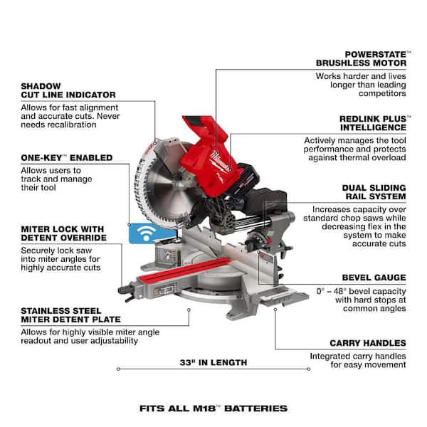 M18 FUEL 18-Volt Lithium-Ion Brushless Cordless 12 in. Dual Bevel Sliding Compound Miter Saw Kit with One 12.0Ah Battery